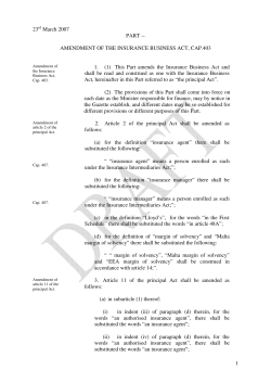 1 23rd March 2007 PART -- AMENDMENT OF THE INSURANCE