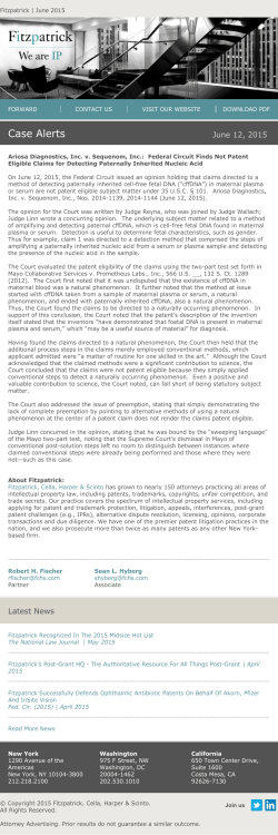 Ariosa Diagnostics, Inc. v. Sequenom, Inc.: Federal Circuit Finds Not