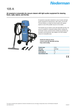 Air powered or pneumatic dry vacuum cleaner with light suction