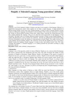 Punjabi: A Tolerated Language Young generations` attitude