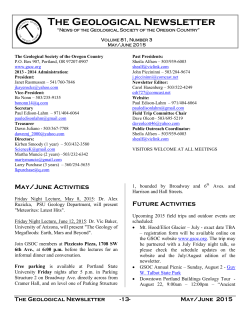 May/June Activities - Geological Society of the Oregon Country