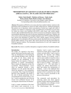 Biosorption of Aqueous Lead (II) On Rice Straws (Oryza Sativa )