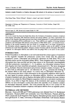 Initiation complex formation on Euglena chloroplast 30S subunits in
