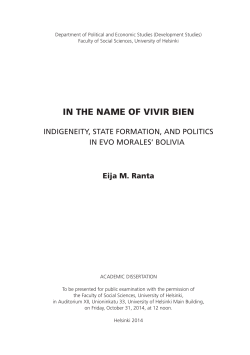 In the Name of Vivir Bien : Indigeneity, State Formation and