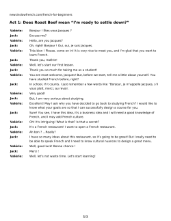Act 1: Does Roast Beef mean &ldquo;I`m ready to settle down?&rdquo;