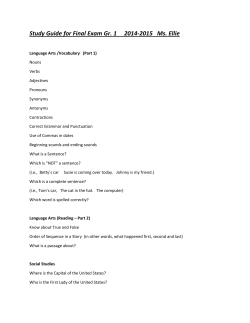Study Guide for Final Exam Gr. 1 2014