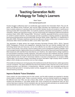 Teaching Generation NeXt: A Pedagogy for Today`s Learners