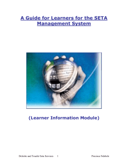 A Guide for Learners for the SETA Management System