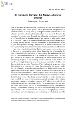 OF HISTORICITY, RHETORIC: THE ARCHIVE AS SCENE OF