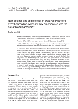 Nest defence and egg rejection in great reed warblers over the