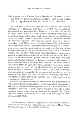 Paul Kunitzsch and Richard Lorch, Theodosius` Sphaerica: Arabic
