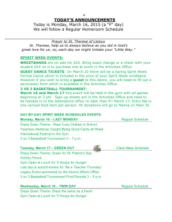 TODAY`S ANNOUNCEMENTS Today is Monday, March