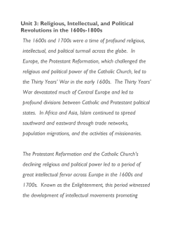 Unit 3: Religious, Intellectual, and Political Revolutions in