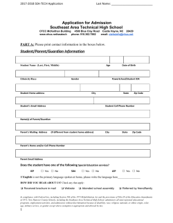 Application for Admission Southeast Area Technical High