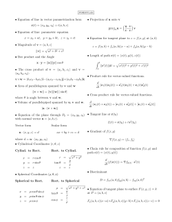 formulas &bull; Equation of line in vector parametrization form r(t) = 〈x0