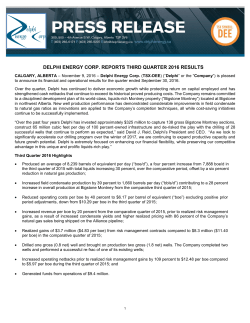 Delphi Energy Corp. Reports Third Quarter 2016 Results