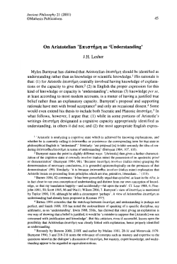 On Aristotelian Epist&ecirc;m&ecirc; as &ldquo;Understanding&rdquo;