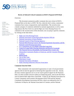 Review of Selected Critical Comments on HUD`s Proposed AFFH Rule