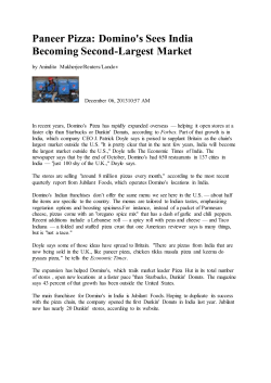 Domino`s Sees India Becoming Second-Largest Market