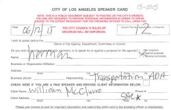 CITY OF LOS ANGELES SPEAKER CARD /S -O3/5