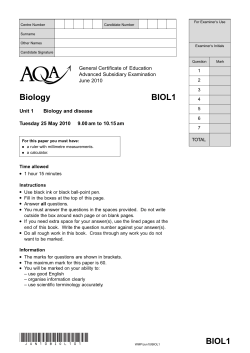 A-level Biology Question Paper Unit 01 - Biology and disease