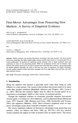 First-mover advantages from pioneering new markets: A