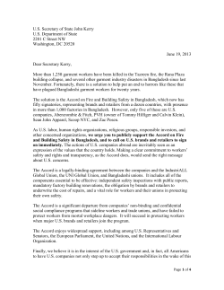 Letter to U.S. Secretary of State John Kerry regarding the