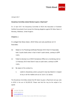Allegation 1 It is alleged that Abdus Salam, ACCA Fellow and sole