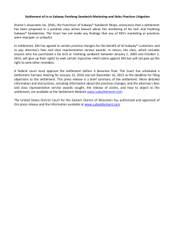 Settlement of In re Subway Footlong Sandwich Marketing and Sales