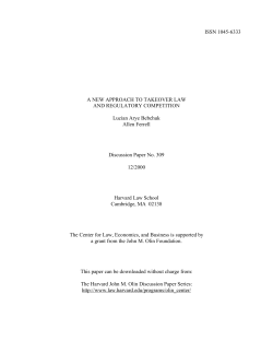 ISSN 1045-6333 A NEW APPROACH TO TAKEOVER LAW AND