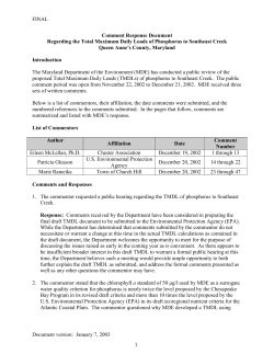 Comment Response Document - Maryland Department of the