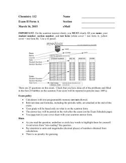 Chemistry 112 Name Exam II Form A Section March 16, 2015 eMail