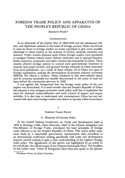 Foreign Trade Policy and Apparatus of the People`s Republic of China