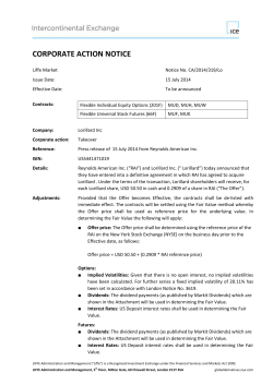 CORPORATE ACTION NOTICE