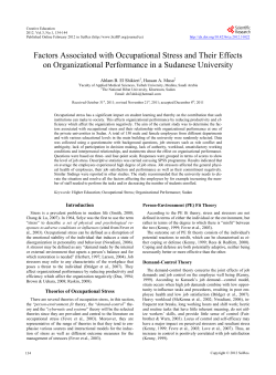 Factors Associated with Occupational Stress and Their Effects on