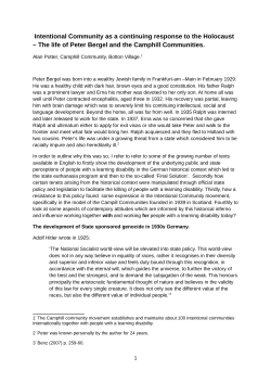 Intentional Community as a continuing response to the Holocaust