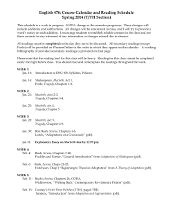 English 476: Course Calendar and Reading Schedule Spring 2014