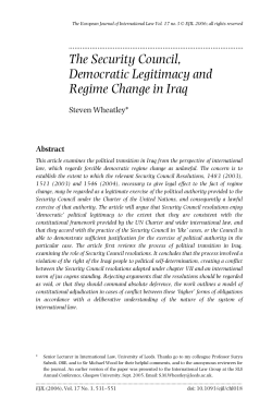 The Security Council, Democratic Legitimacy and Regime