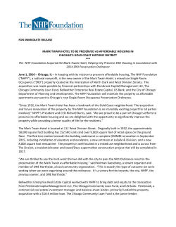 FOR IMMEDIATE RELEASE MARK TWAIN HOTEL TO BE