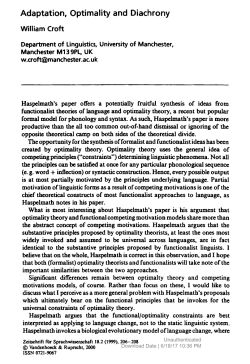 Adaptation, Optimality and Diachrony