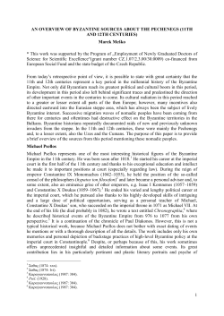 1 AN OVERVIEW OF BYZANTINE SOURCES ABOUT THE