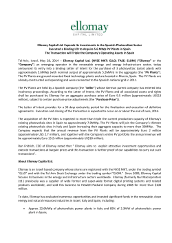Ellomay Capital Ltd. Expends Its Investments in the Spanish