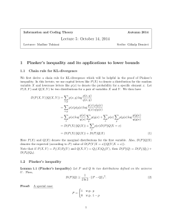 Lecture 5: October 14, 2014 1 Pinsker`s inequality and its