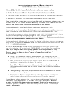 Summer Reading Assignment &ndash; Honors English II NONFICTION