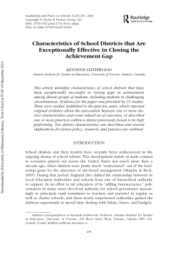 Characteristics of School Districts that Are Exceptionally Effective in
