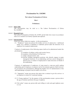 The Labour Proclamation of Eritrea No 118 of 2001