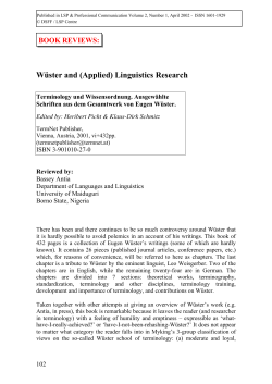 Wüster and (Applied) Linguistics Research