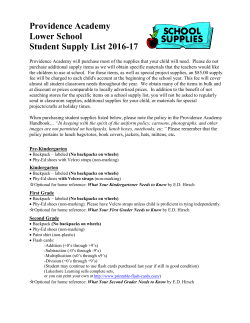 Student Supply List - Providence Academy