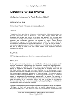 L`identit&eacute; Par Les Racines Or, Saying `Indigenous` in Tahiti