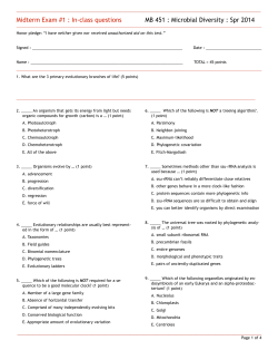Midterm Exam #1 : In-class questions MB 451 : Microbial Diversity